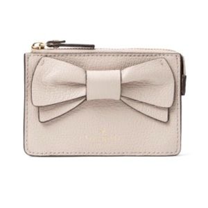 NWT Kate Spade Olive Drive Magda Coin Purse Bone Grey Bow Keychain